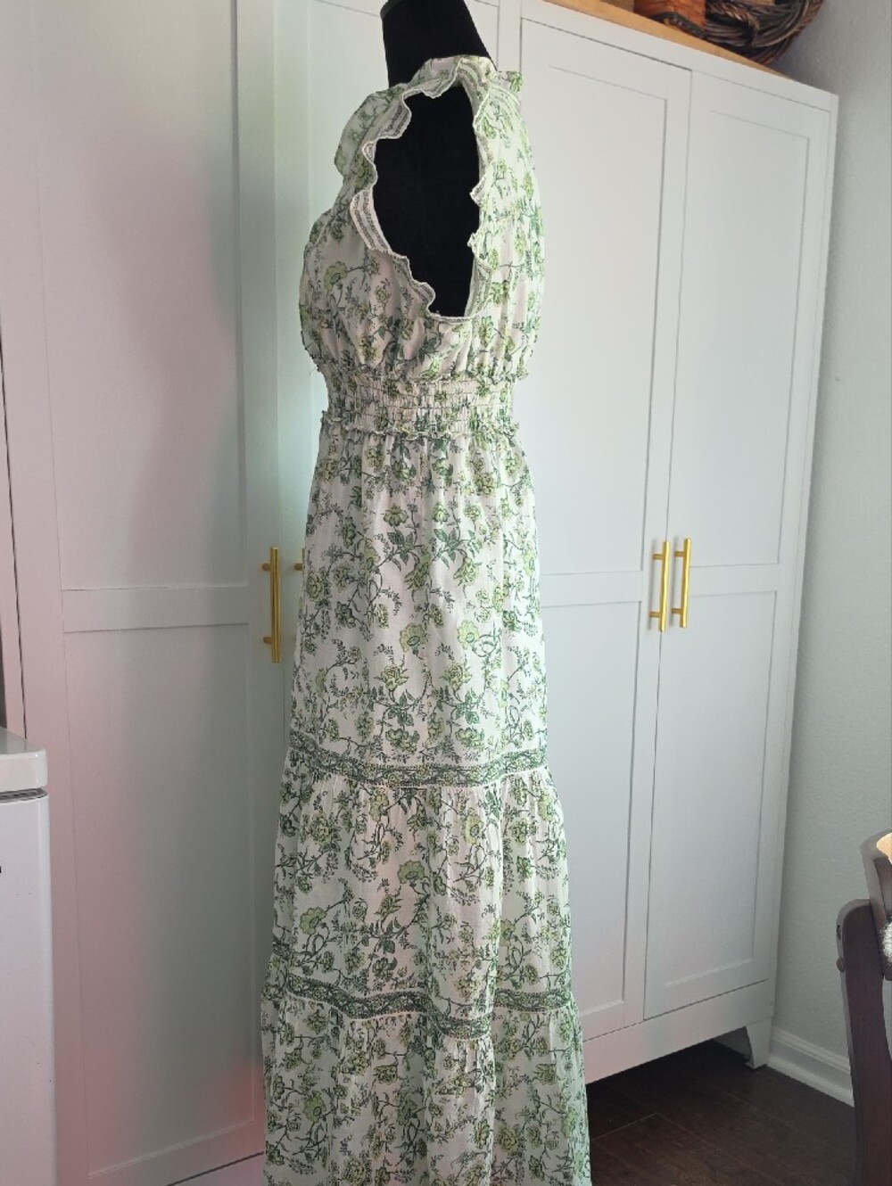 Max Studio White Maxi Dress with Green Floral Print - Picture 3 of 7